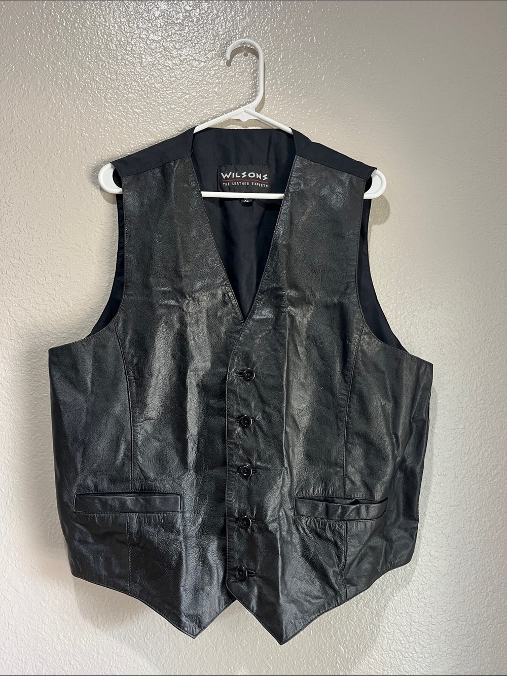 Wilson Black Leather Vest Button Front Sz XL Southwestern Business Casual